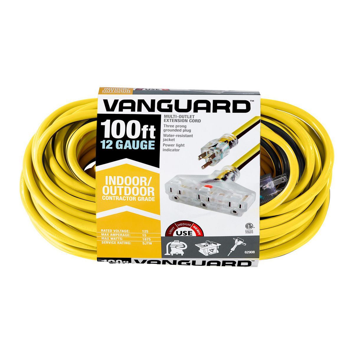 100 ft. 12/3 Gauge Multiple Outlet Extension Cord with Indicator Light, Yellow, Black R697470