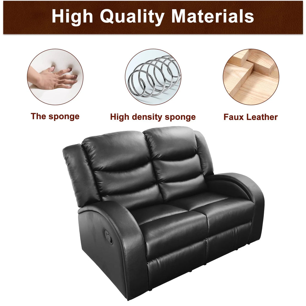 Black Leather 3 Piece Reclining Sofa and Loveseat Set C576221