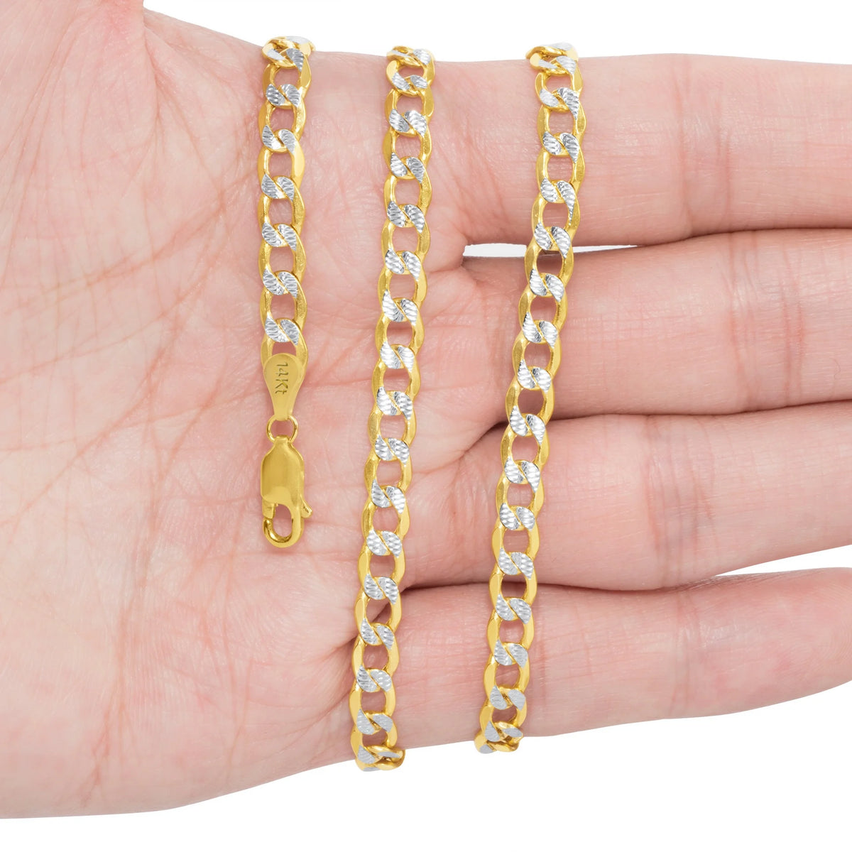 14k Yellow Gold Cuban Chain Diamond Cut Two Tone Bracelet M283686
