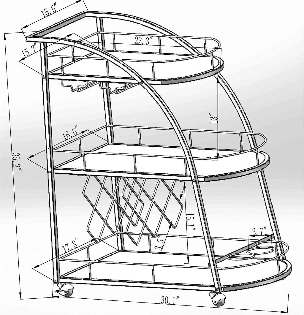 3-Tier Metal Mobile Bar Cart with Wheels & Wine Rack E839