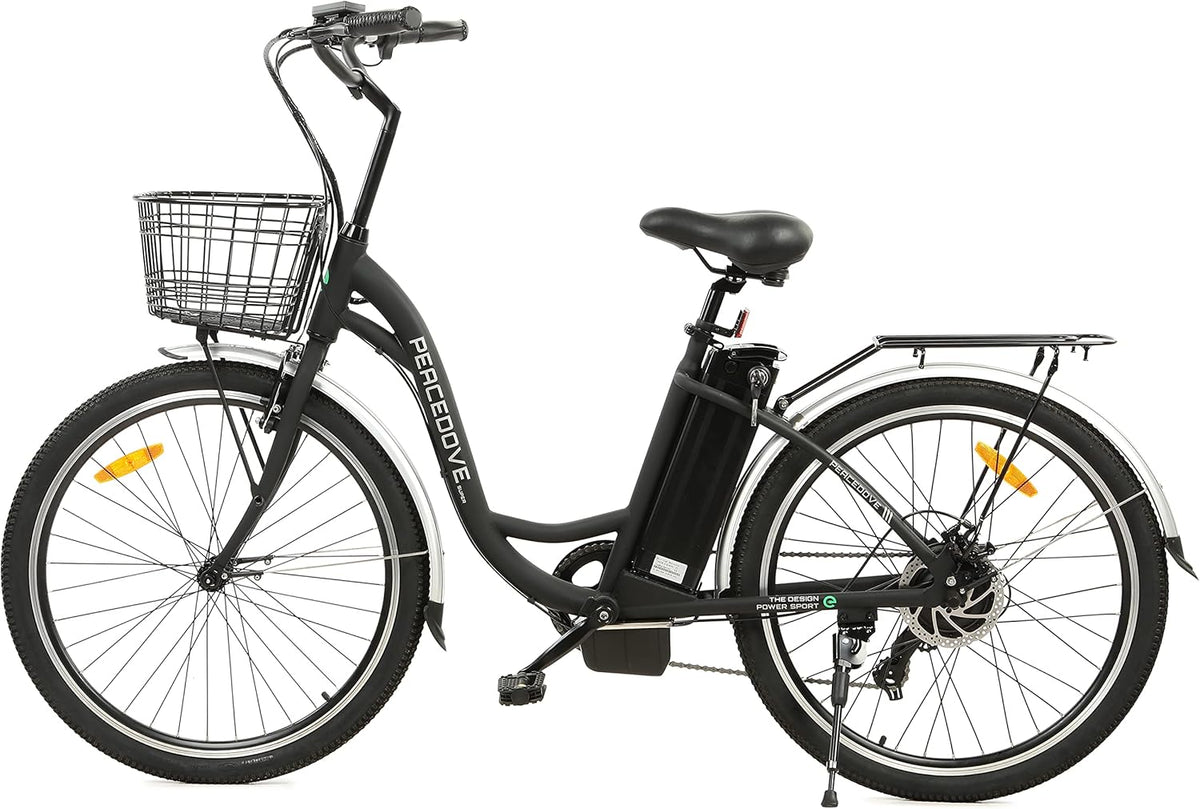 26" 350W Electric Cruiser Bike with Basket Shimano 7 Speed Removable 36V 10AH Lithium Battery Q751827