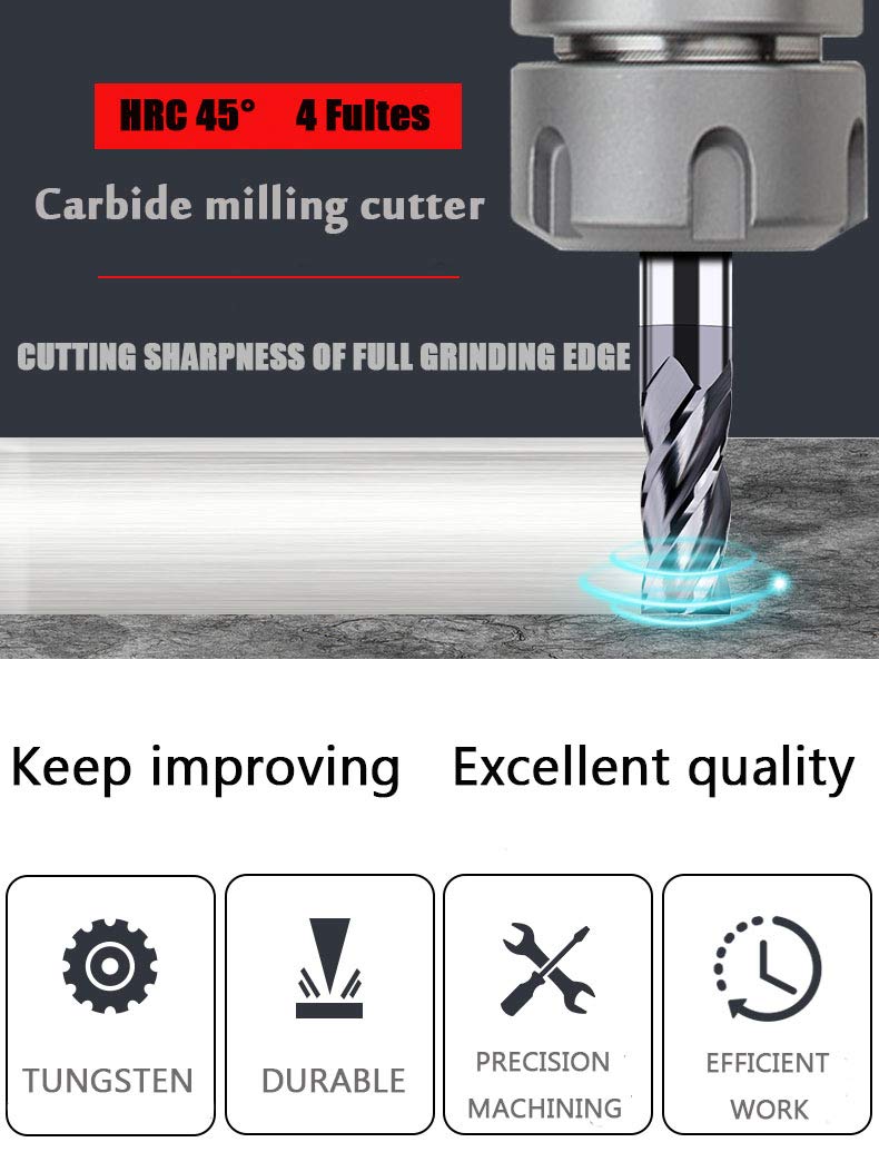 1/2 Carbide Square End Mill 4 Flute AlTiN Coating Pack of 2 B309935