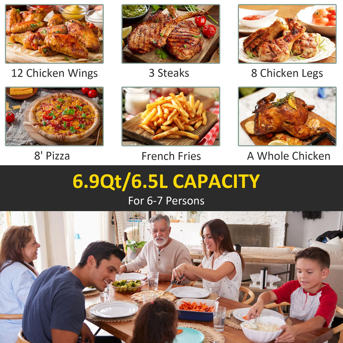 Black 6.9 Quart Air Fryer with Nonstick Basket B1100