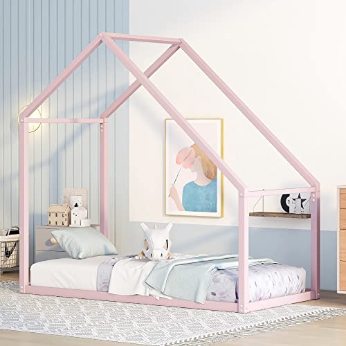Twin White Metal Platform Bed Frame with Trundle K769508