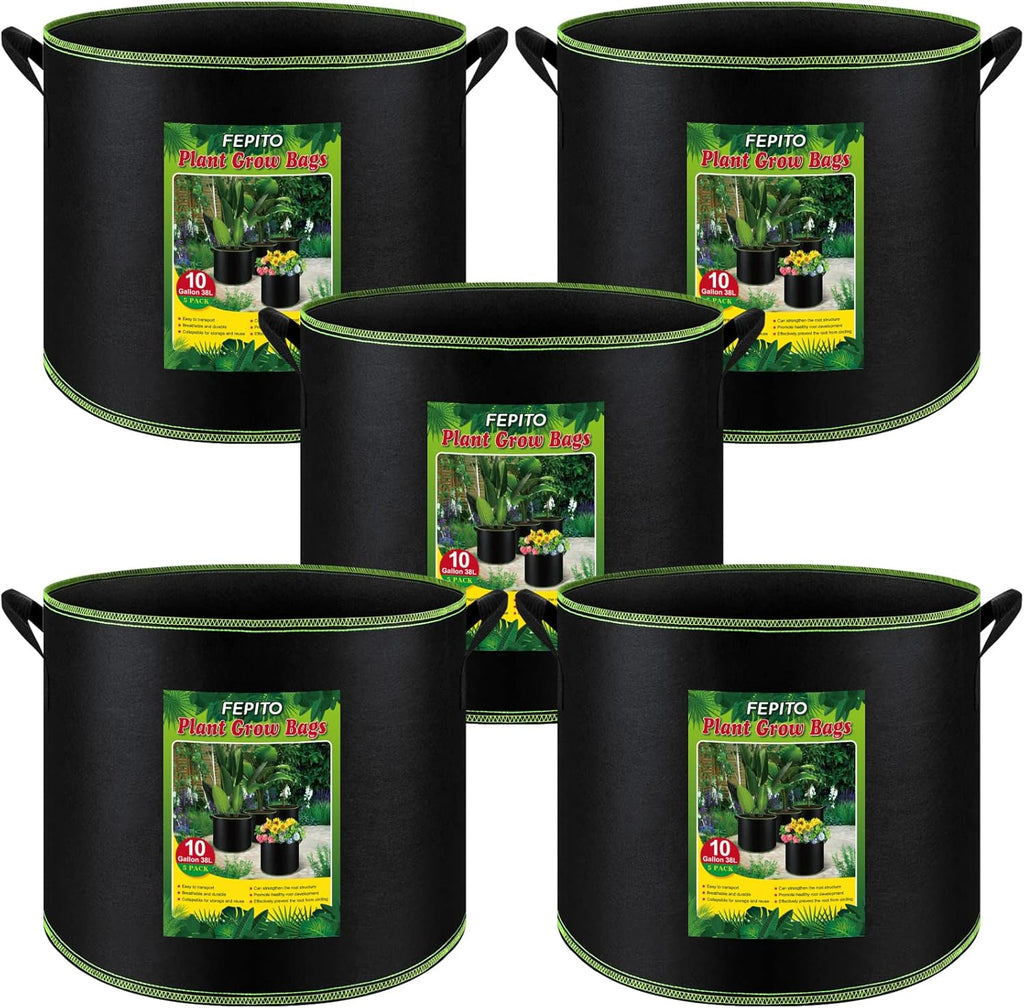 5 Pack 10 Gallon Heavy Duty Aeration Fabric Grow Bags with Handles H558
