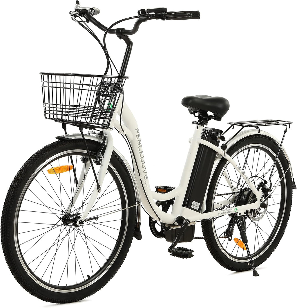 26" 350W Electric Cruiser Bike with Basket Shimano 7 Speed Removable 36V 10AH Lithium Battery Q751827