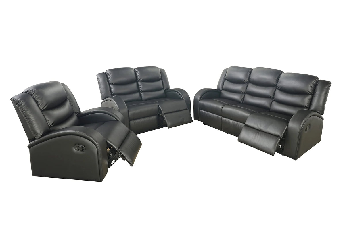 Black Leather 3 Piece Reclining Sofa and Loveseat Set C576221