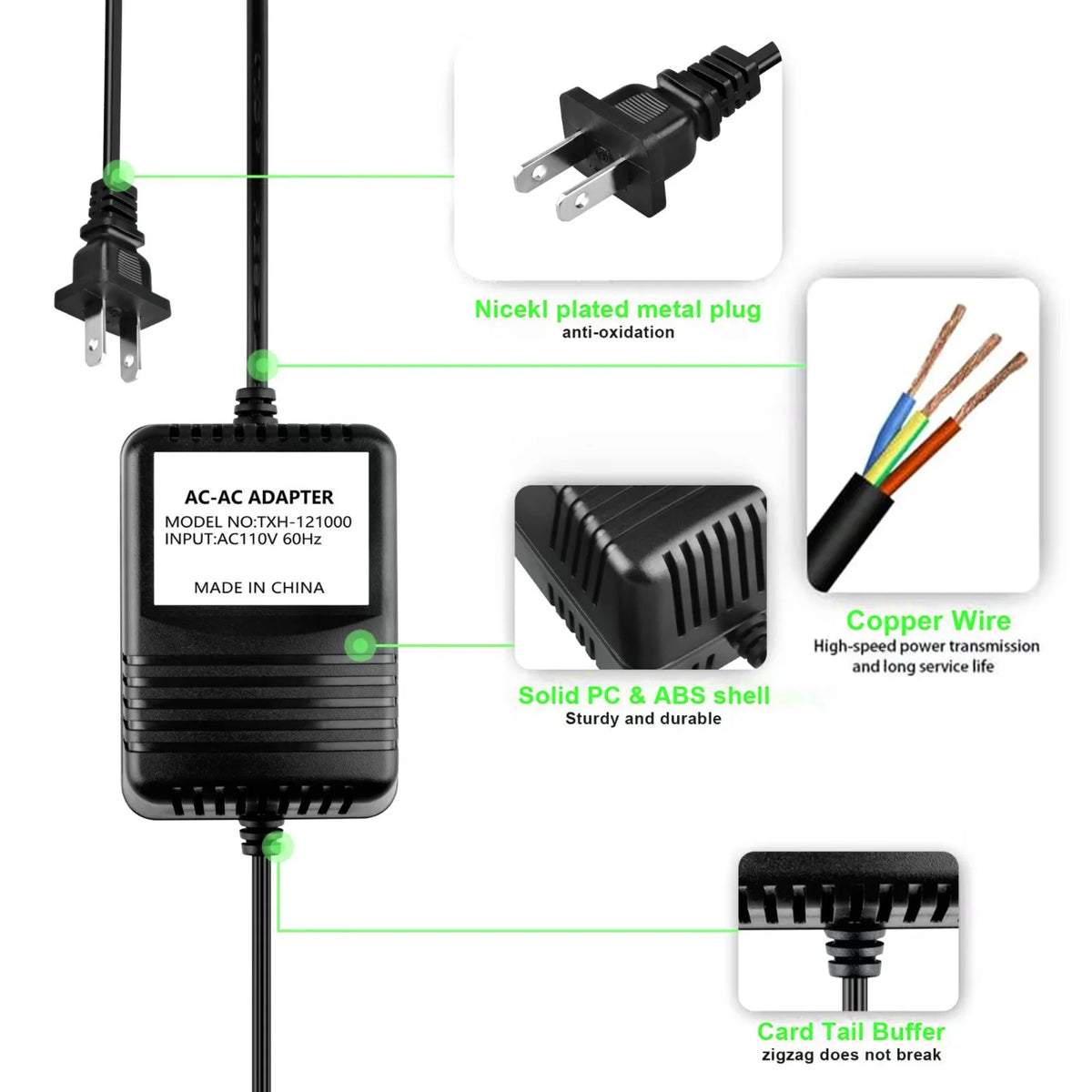12V AC to AC Adapter Power Supply Cord Charger H6664