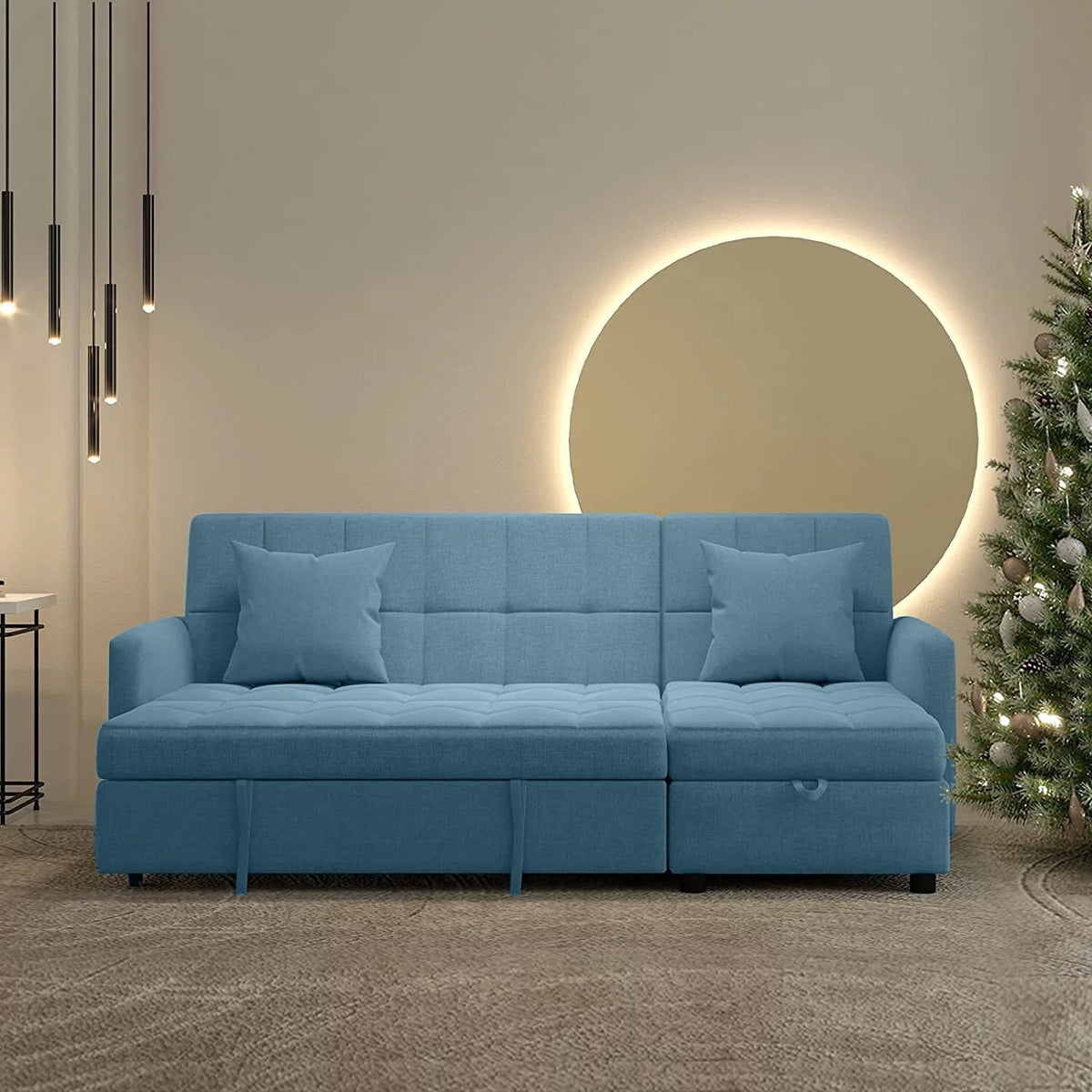 Reversible Sleeper Sectional Sofa with Storage Chaise Light Grey G9913
