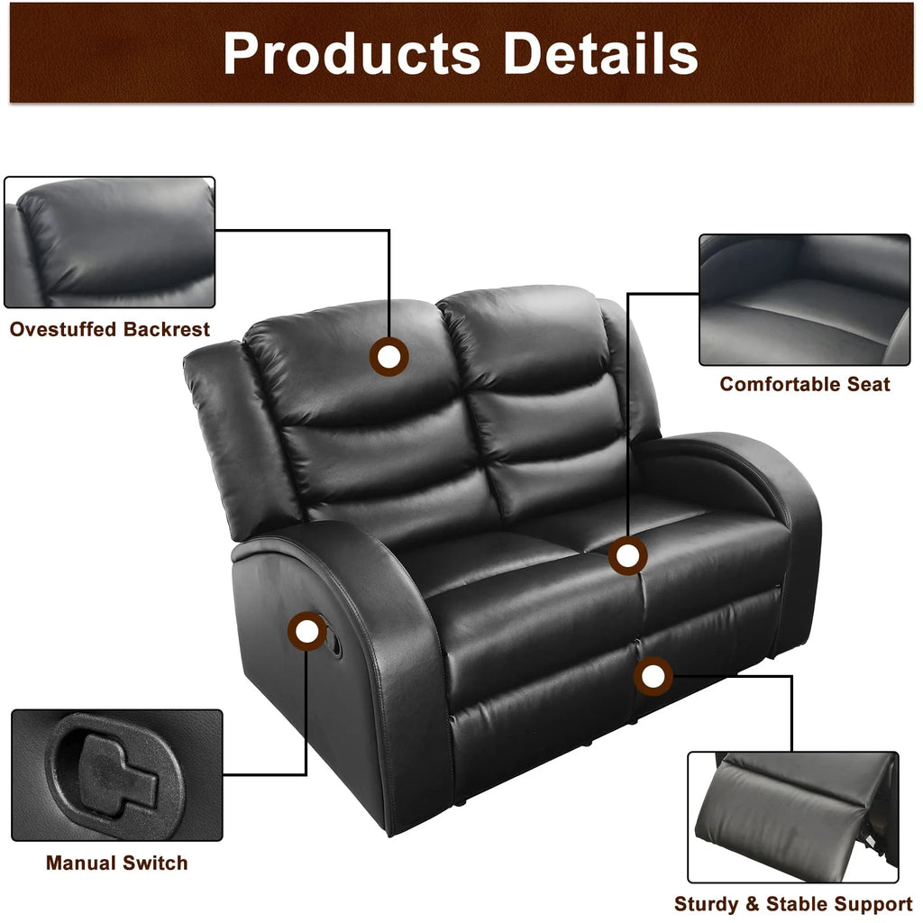 Black Leather 3 Piece Reclining Sofa and Loveseat Set C576221