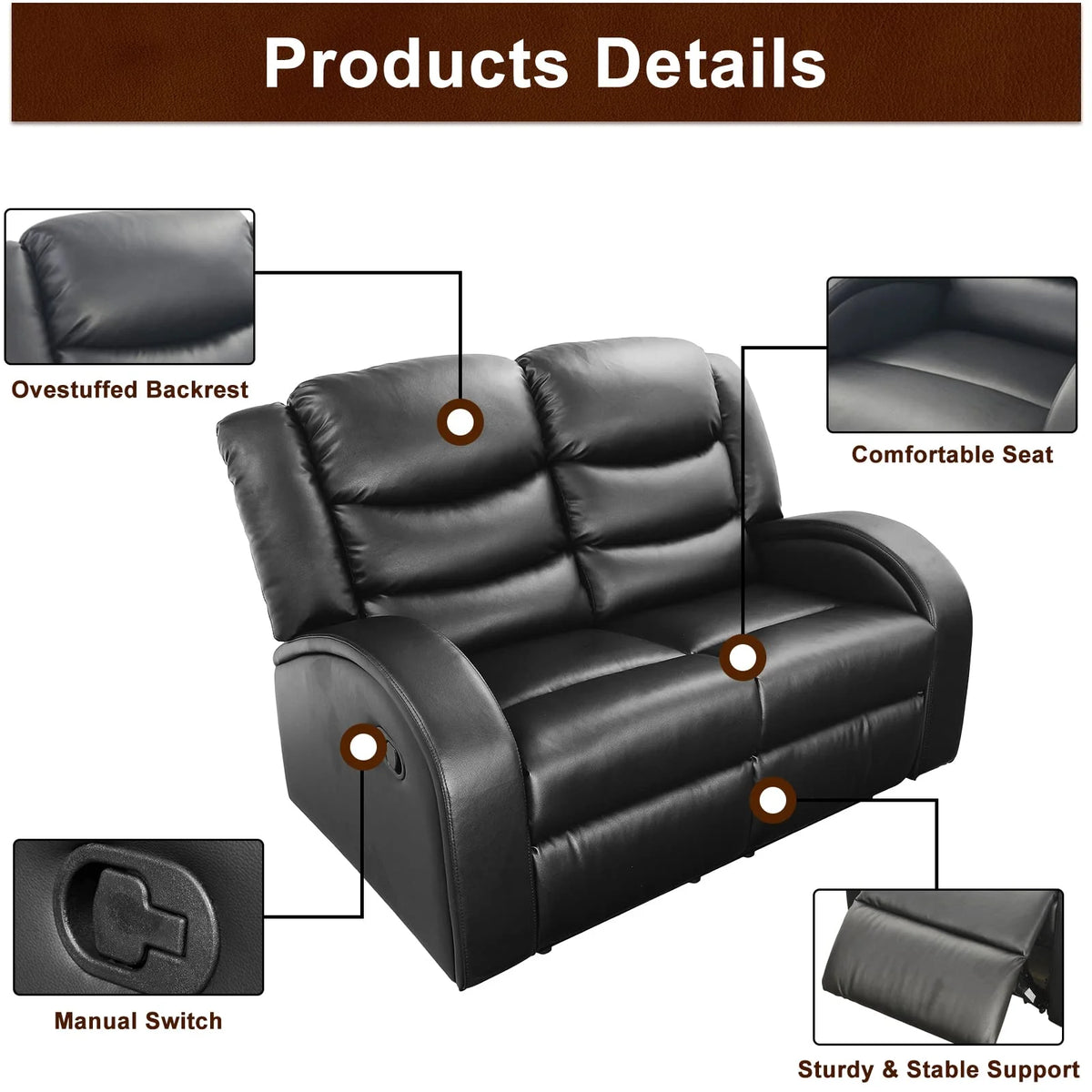 Black Leather 3 Piece Reclining Sofa and Loveseat Set C576221