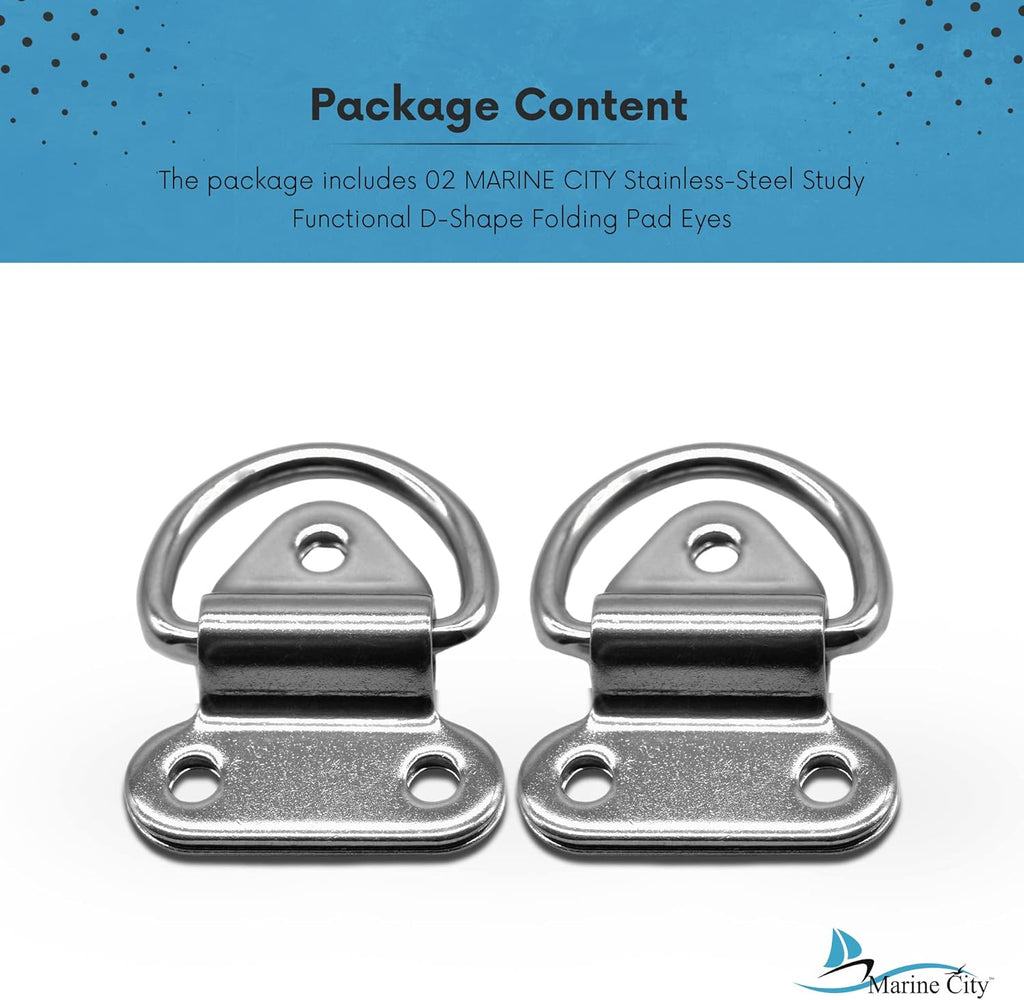 Stainless-Steel D-Shape Folding Pad Eye for Boat Yacht Motorboat Van Caravan Trailers Truck Marine Grade (2 Inches ×2-1/4 Inches) (2 PCS) W538291