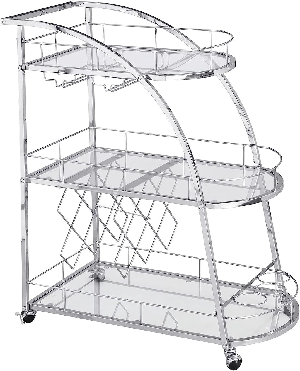 3-Tier Metal Mobile Bar Cart with Wheels & Wine Rack E839