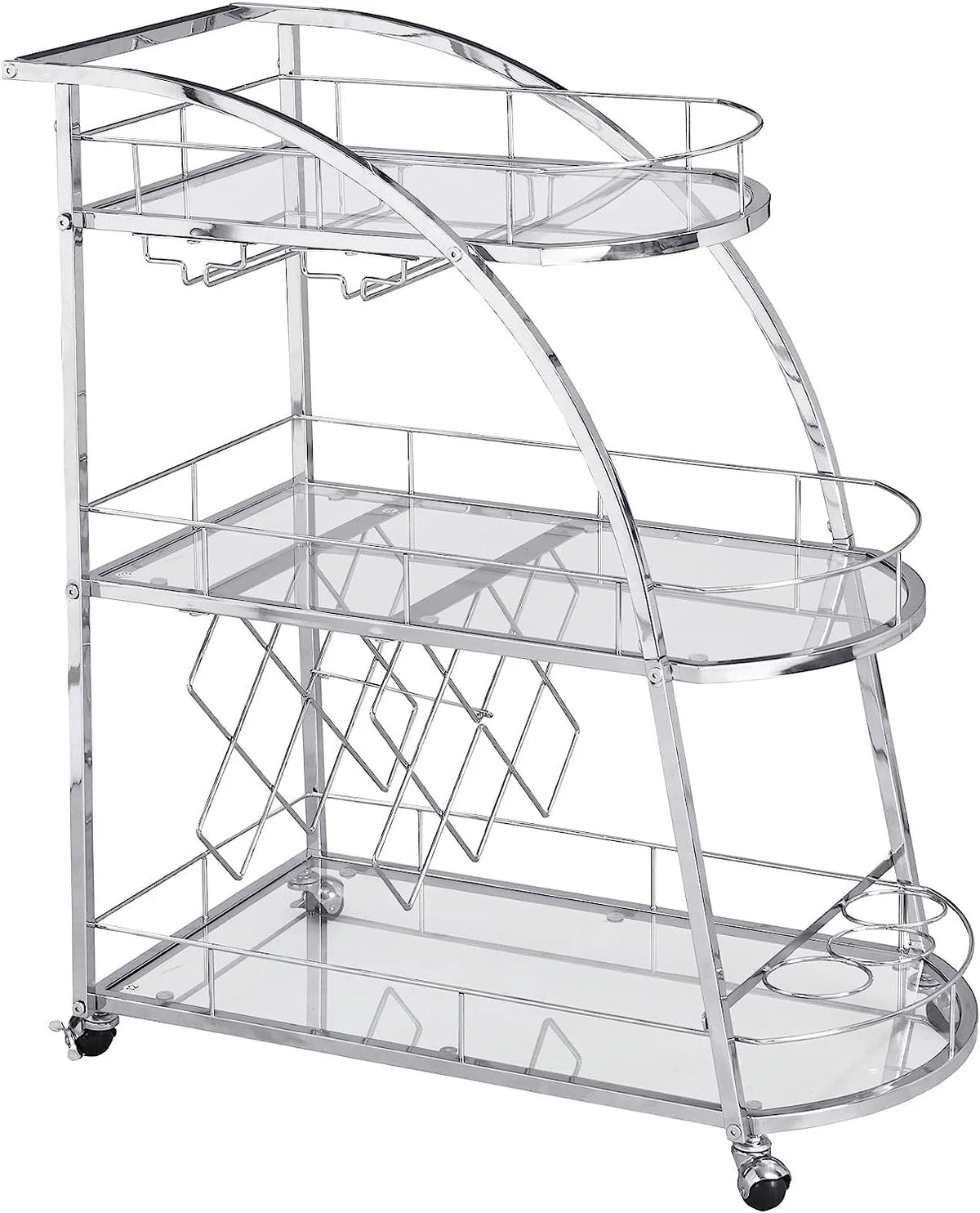 3-Tier Metal Mobile Bar Cart with Wheels & Wine Rack E839