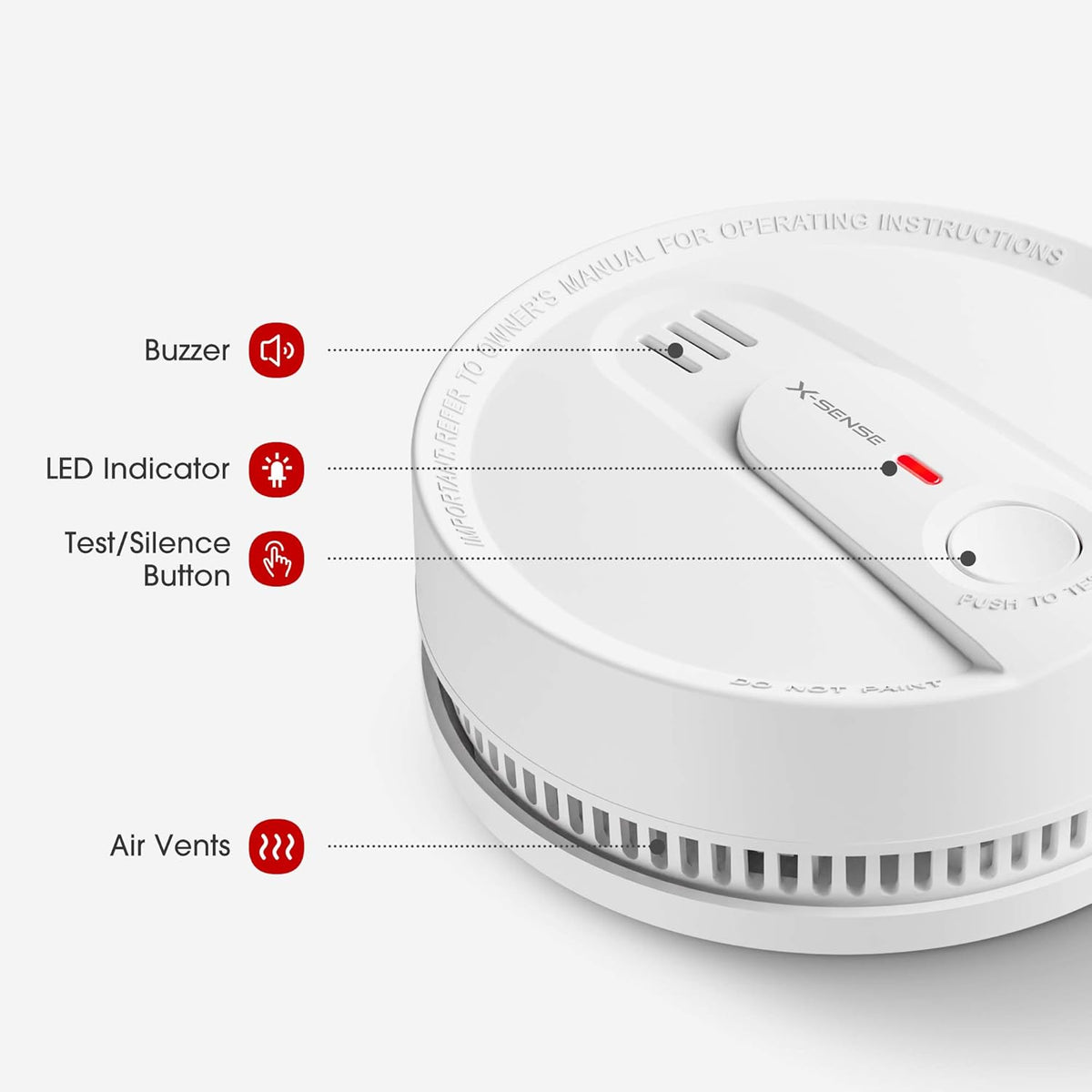 Smoke Detector Alarm, 10-Year Lithium Battery, LED Indicator, Pack of 2 Y1768