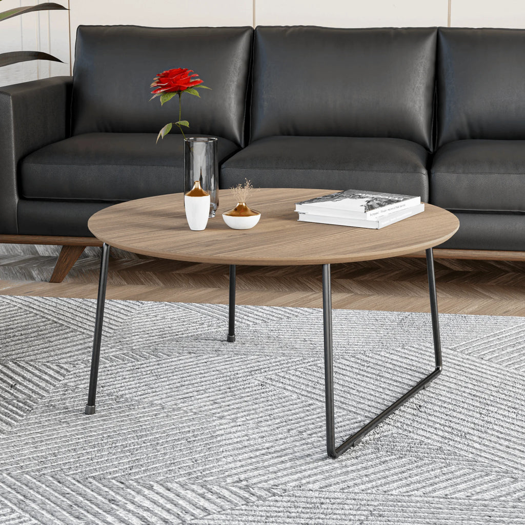Mid Century Modern Round Coffee Table with Wood Top M25566
