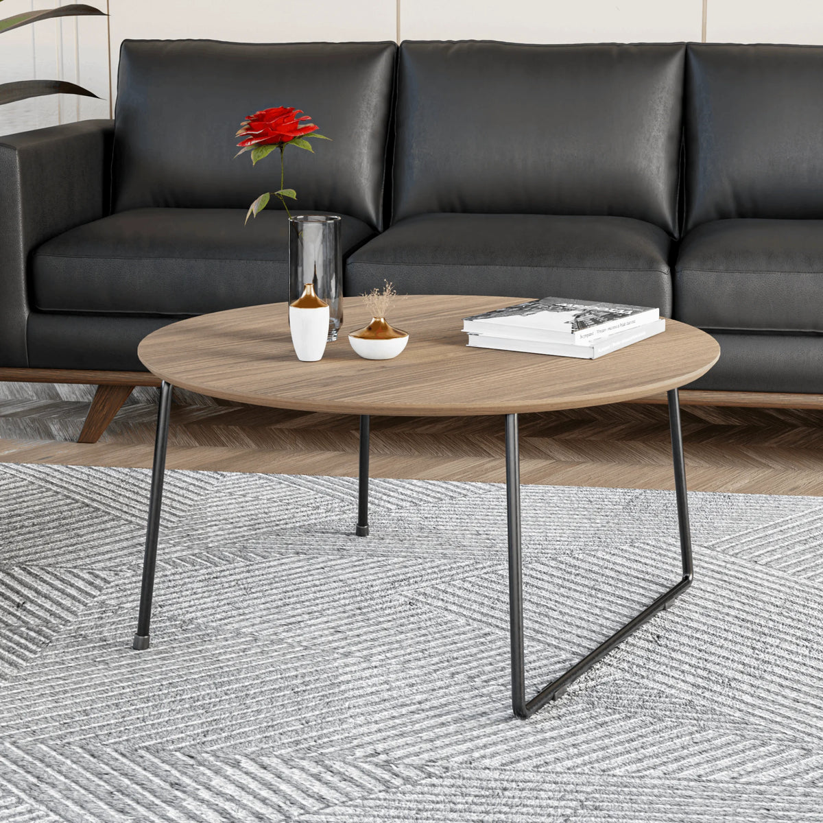 Mid Century Modern Round Coffee Table with Wood Top M25566