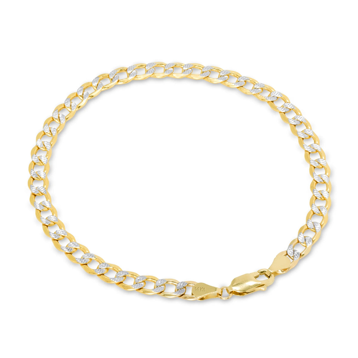 14k Yellow Gold Cuban Chain Diamond Cut Two Tone Bracelet M283686