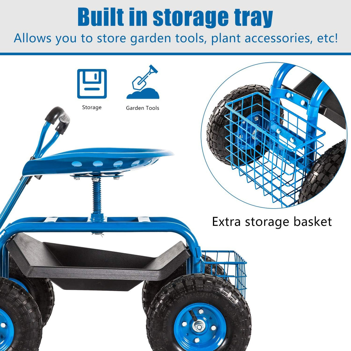 Heavy Duty Rolling Garden Cart with Extendable Steer Handle K5165