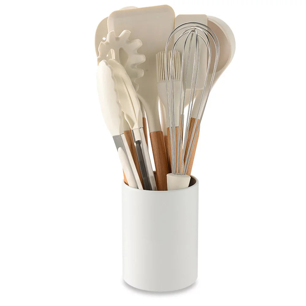 10 PCS Silicone Utensil Set Wooden Handle J3784