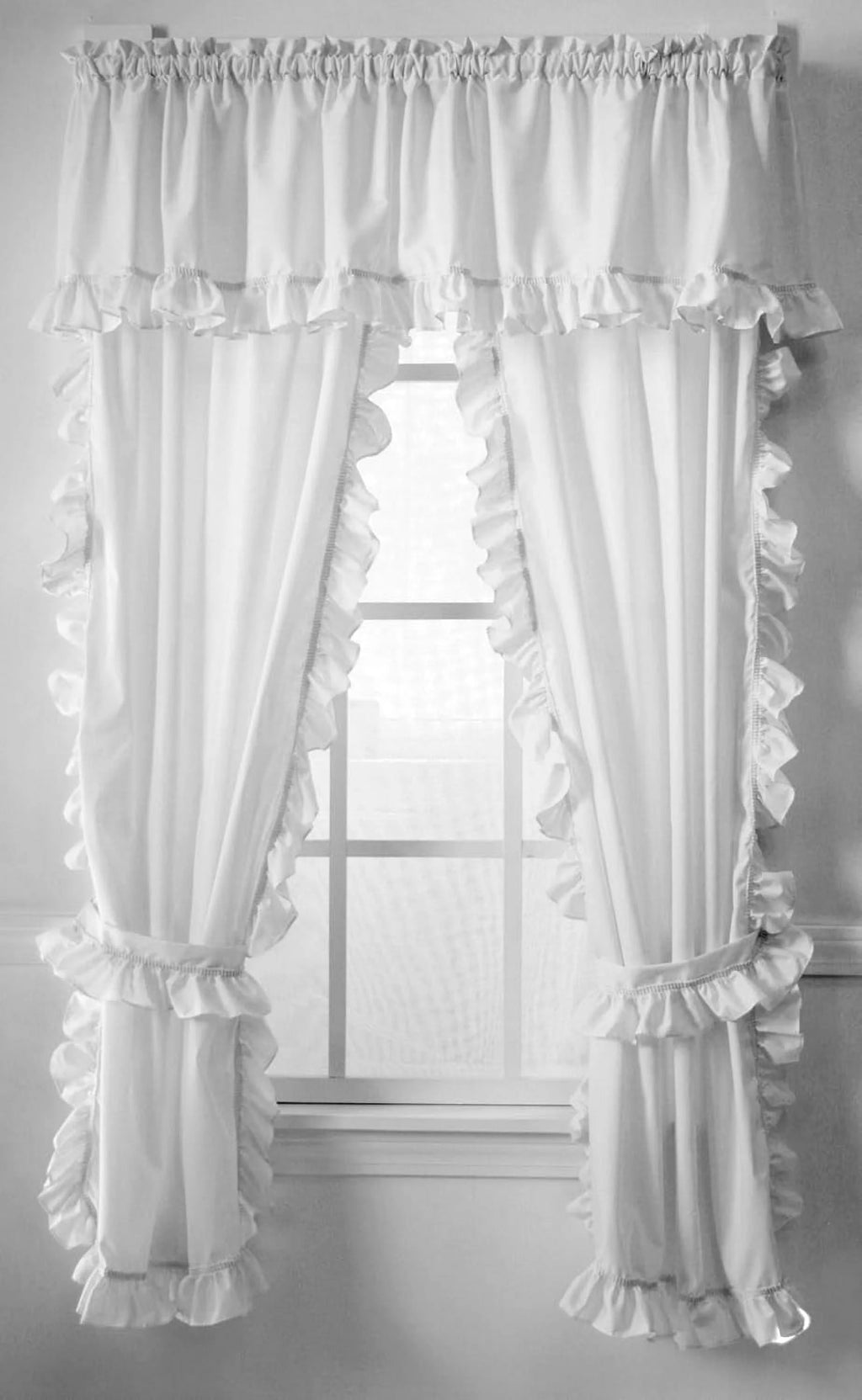 White Ruffled Tier Pair with Tiebacks S453