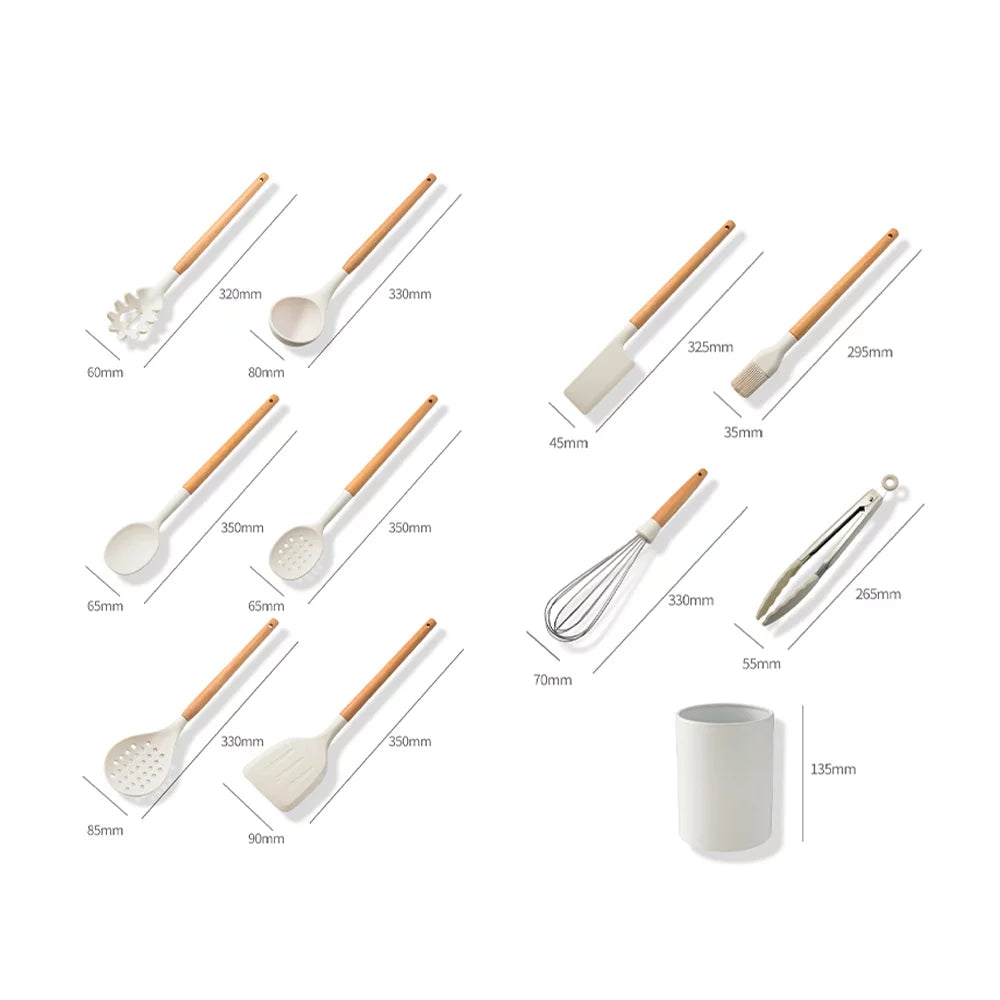 10 PCS Silicone Utensil Set Wooden Handle J3784