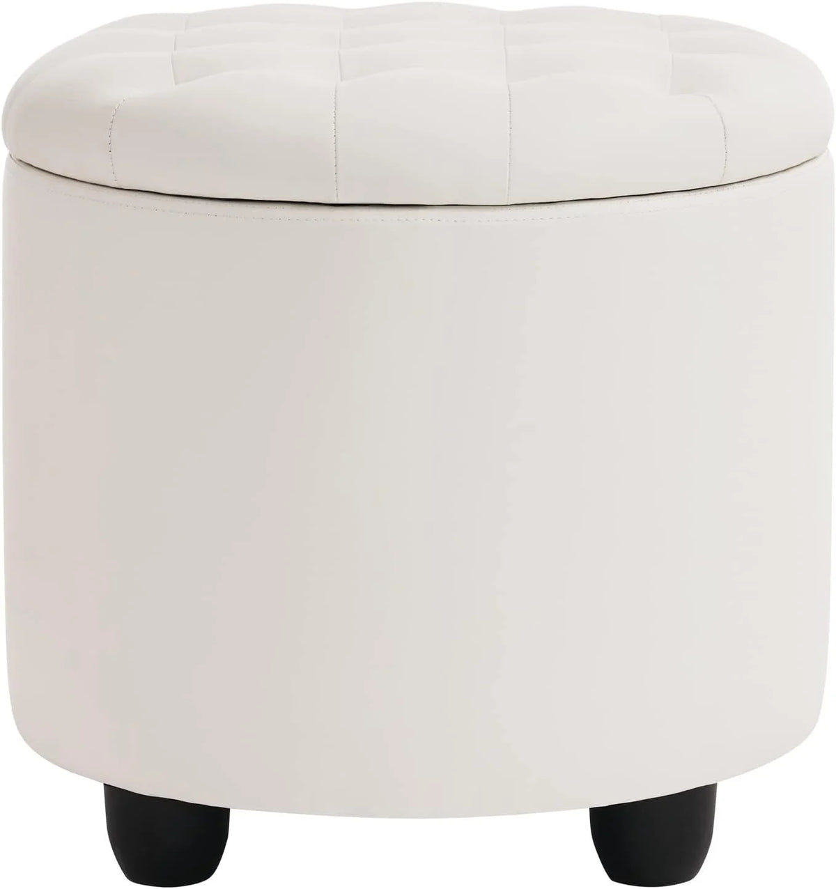 19" Round Storage Ottoman with Cover Lid Tufted PU Leather Fabric Ottoman V2719