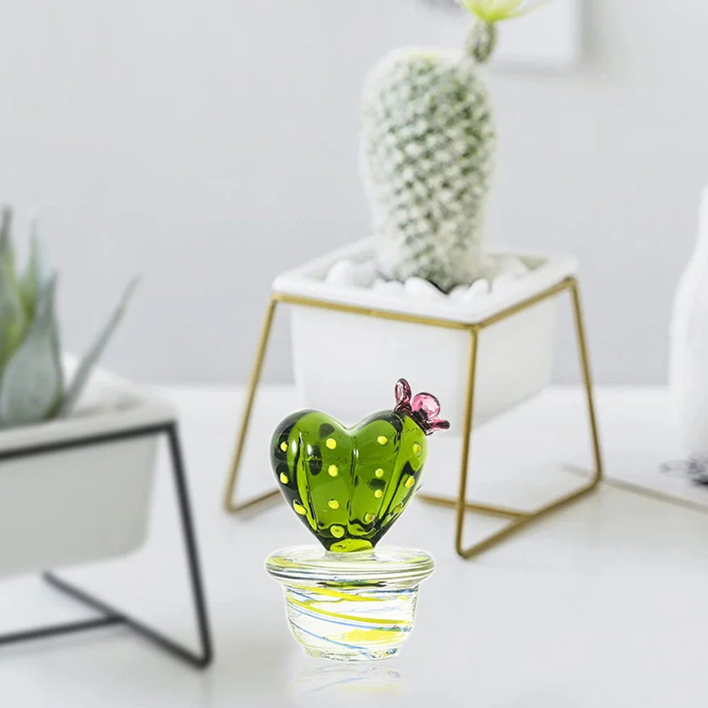 Handmade Blown Glass Cactus Figurines Desk Decorations W21649