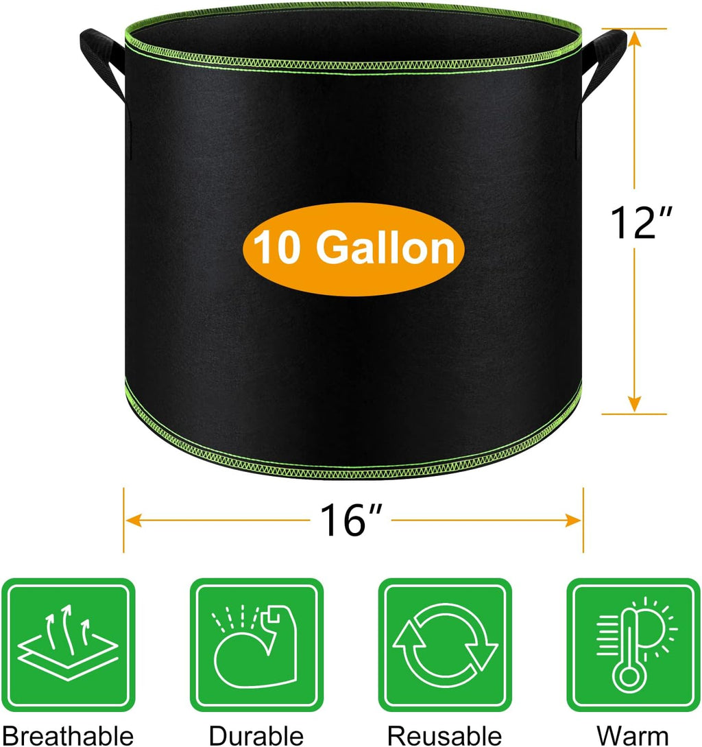 5 Pack 10 Gallon Heavy Duty Aeration Fabric Grow Bags with Handles H558