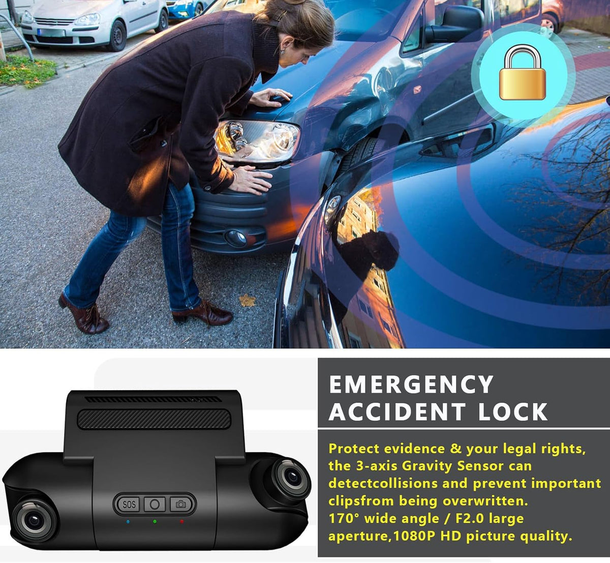 1080P FHD Front and Rear Dash Cam with 170° Wide Angle W47578
