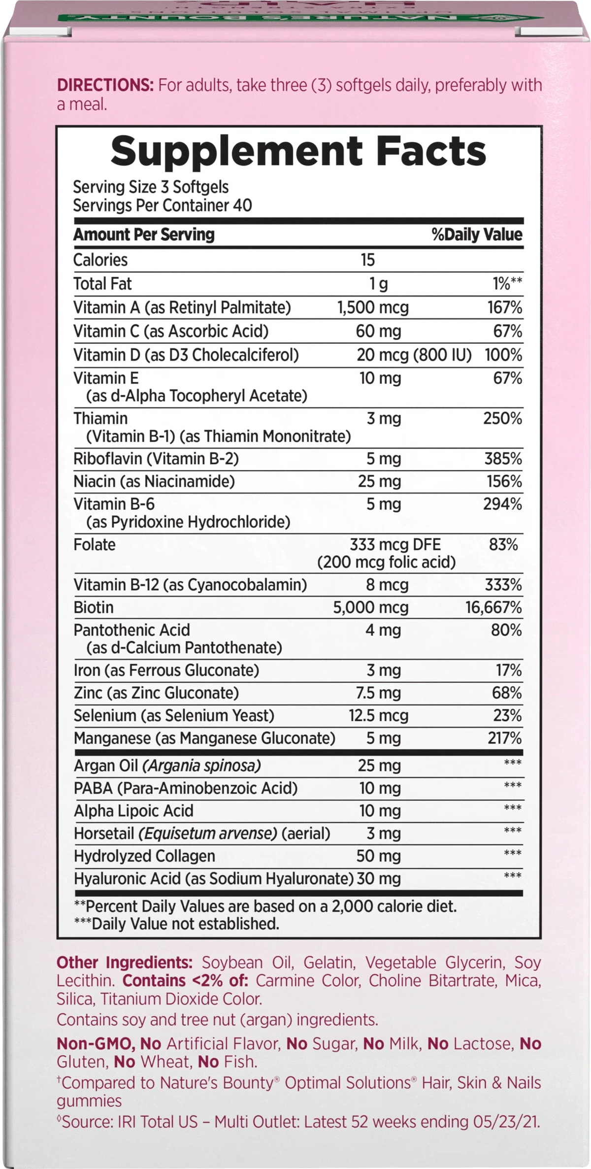 Advanced Hair, Skin and Nail Biotin & Vitamins A, C, & E Softgels, 120 Ct Y656