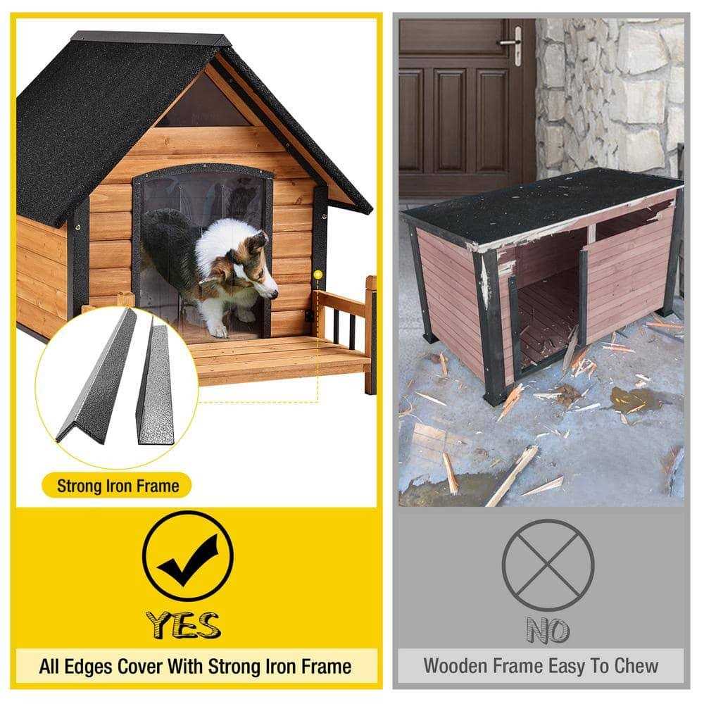 Outdoor Dog House with Porch Iron Frame L29534