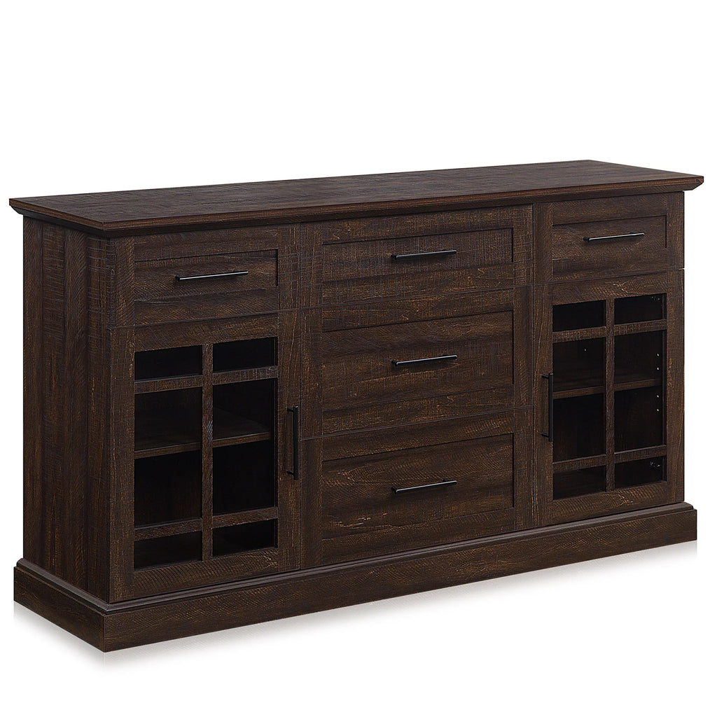 Espresso Sideboard Buffet Console Table with Drawers and Adjustable Shelves W249372