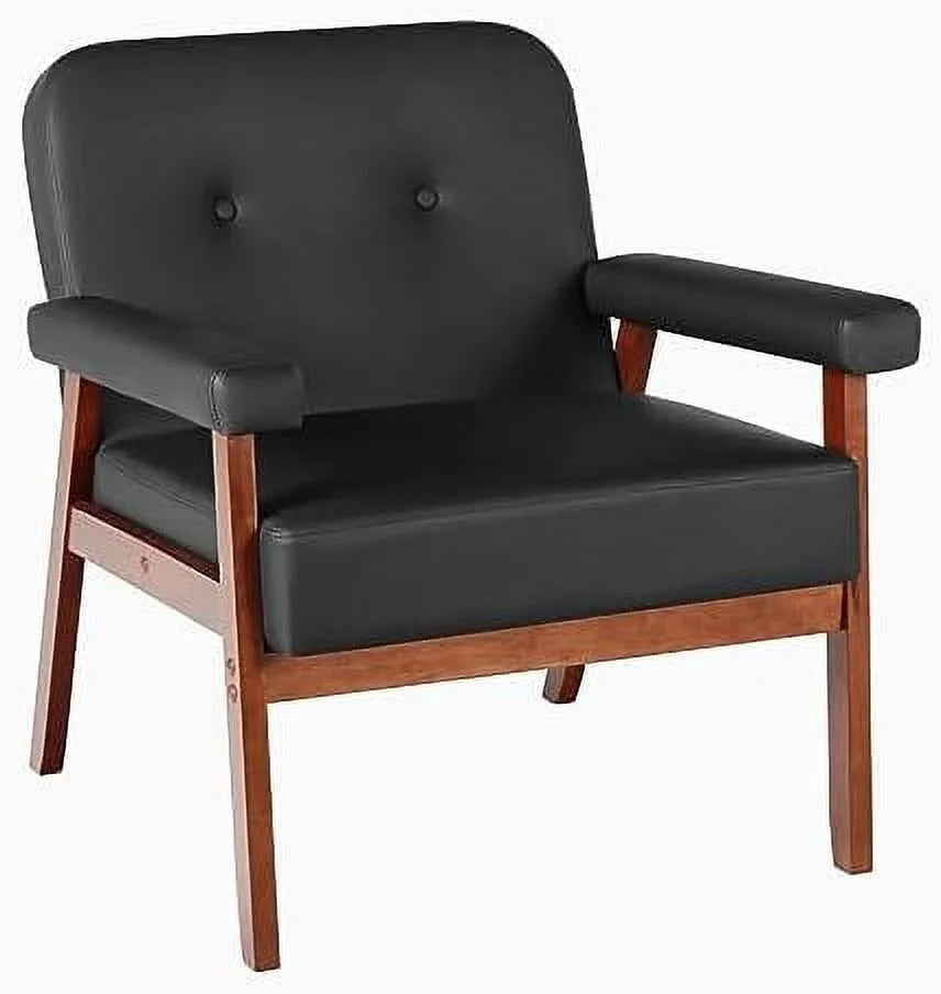 Black Faux Leather Accent Chairs Set of 2 with Wood Arms J278