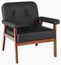 Black Faux Leather Accent Chairs Set of 2 with Wood Arms J278