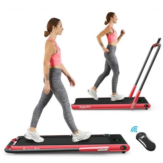 2-in-1 Folding Treadmill with Bluetooth Speaker LED Display Red E61587