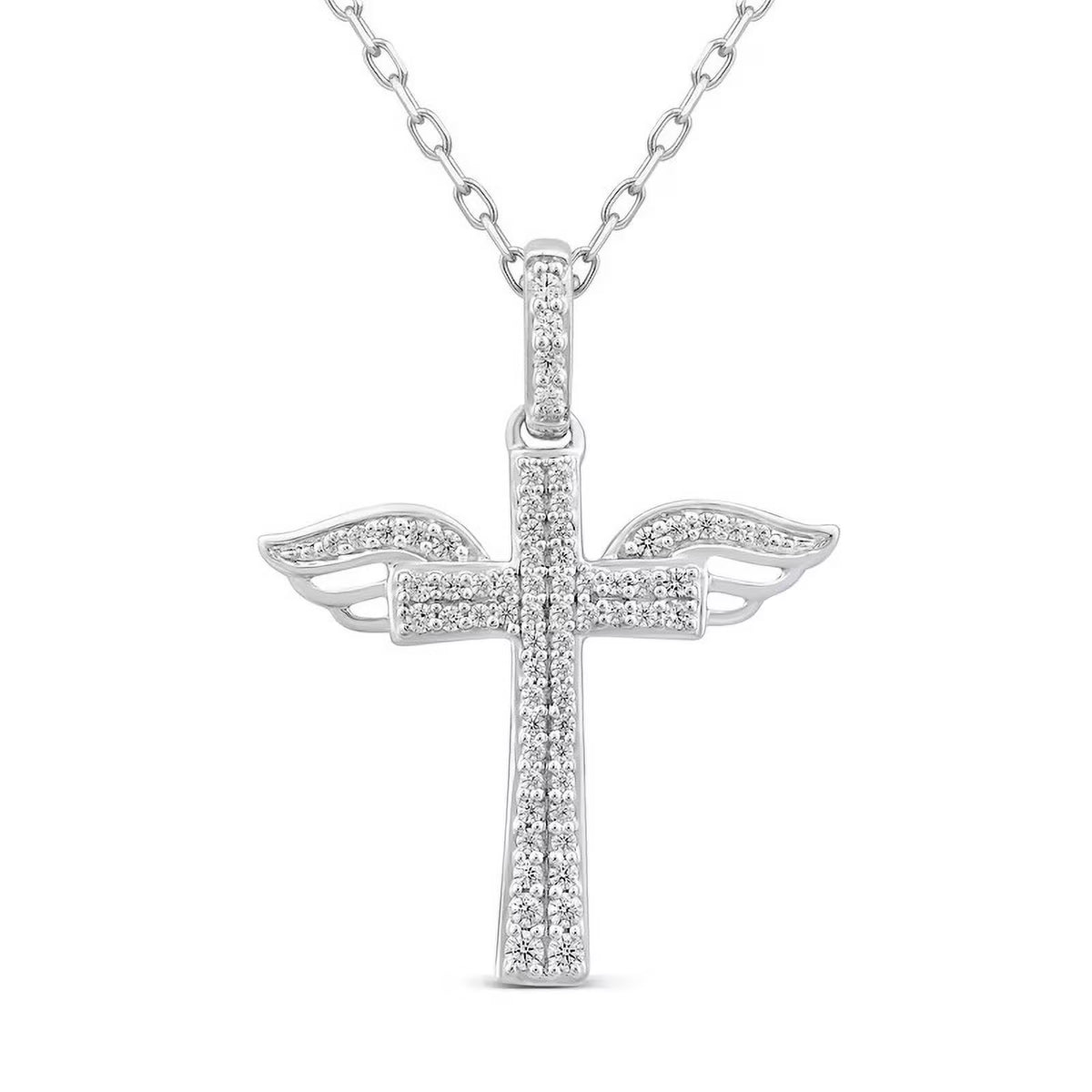 14K White Gold Holy Cross Necklace with Diamond Accents A872759