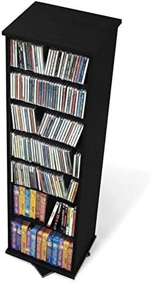 Black 2-Sided CD DVD Media Spinning Storage Tower Q84074