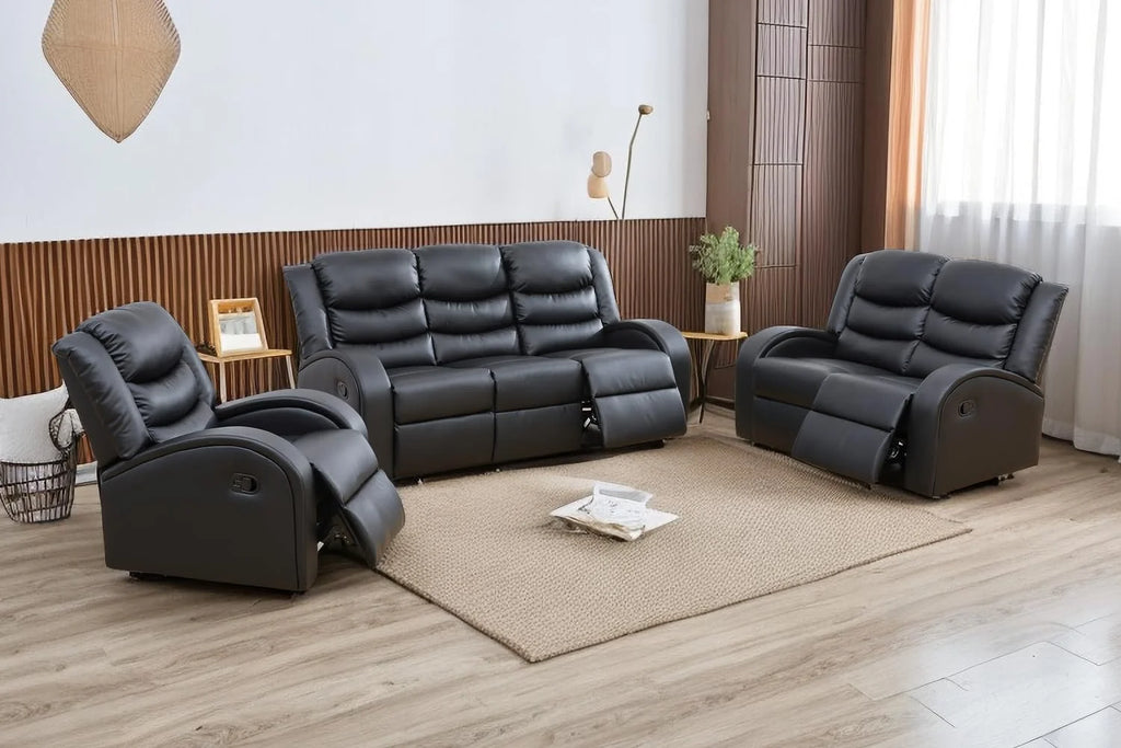 Black Leather 3 Piece Reclining Sofa and Loveseat Set C576221