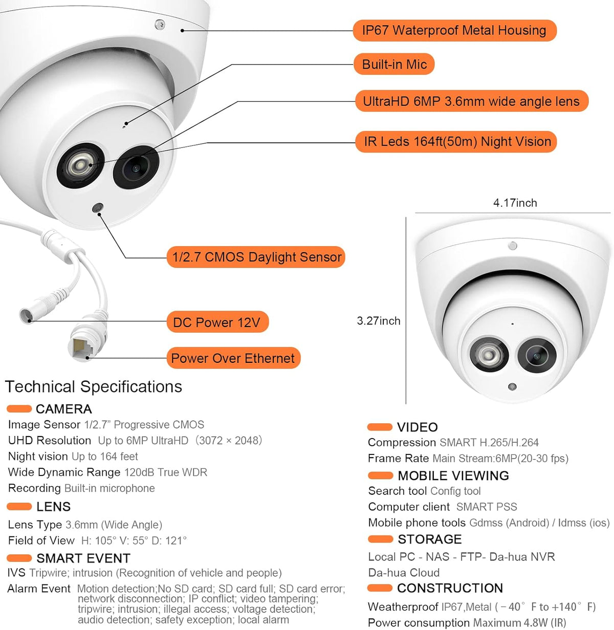 6MP PoE IP Turret Camera with Built-in Mic F282