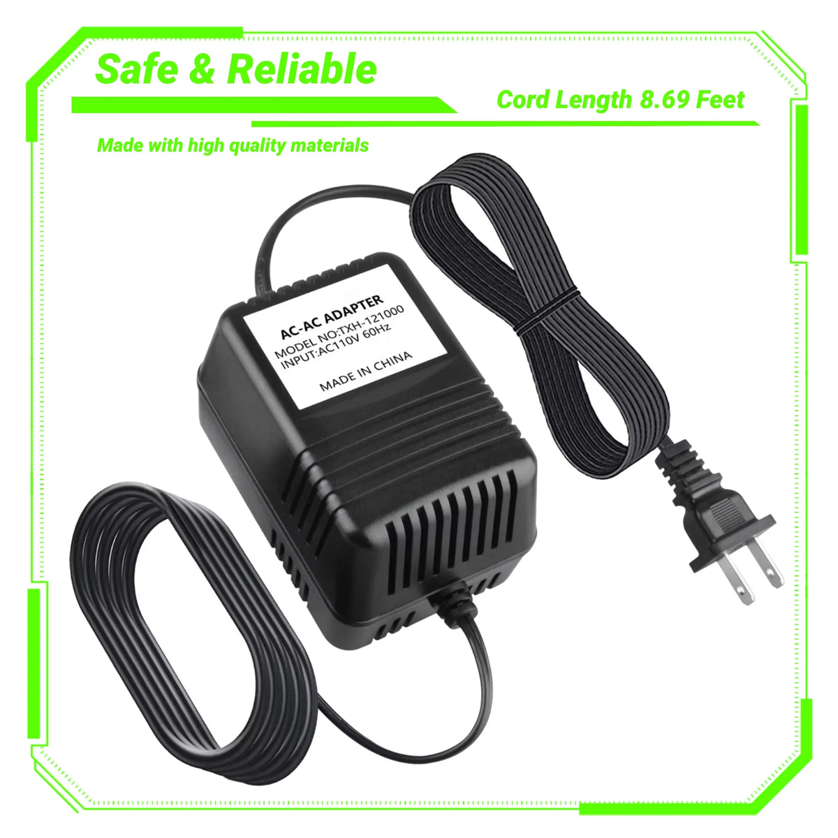 12V AC to AC Adapter Power Supply Cord Charger H6664