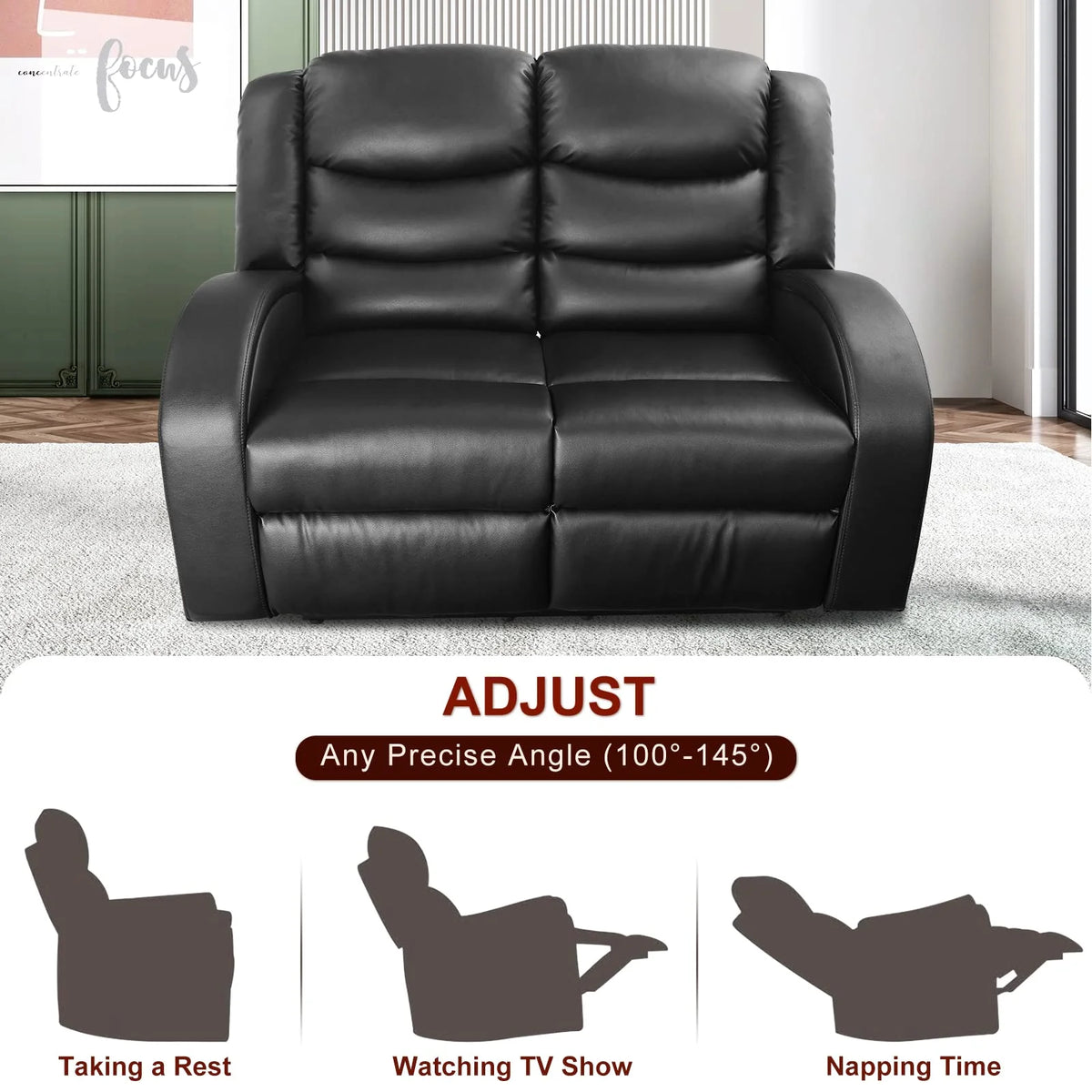 Black Leather 3 Piece Reclining Sofa and Loveseat Set C576221