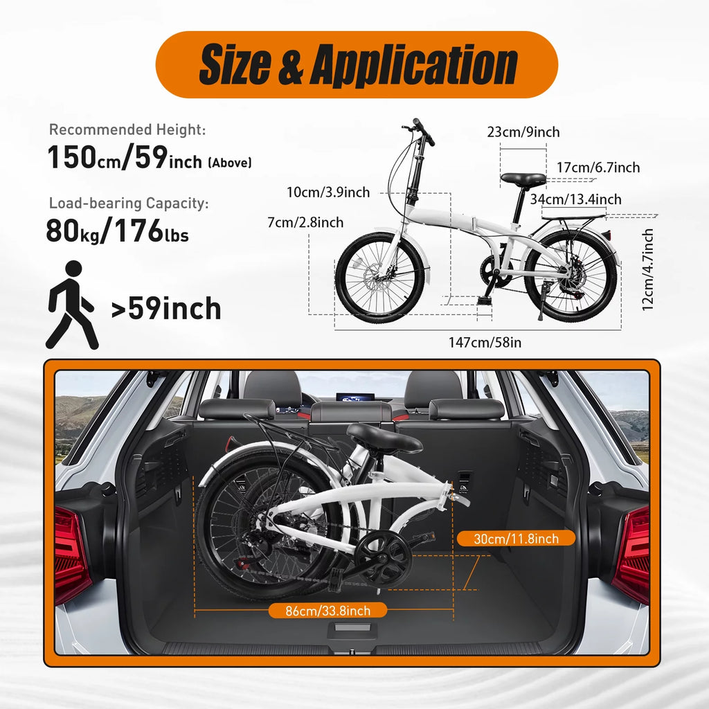 20-inch Wheels 7 Speed Folding Bike High Carbon Steel Bicycle R615590