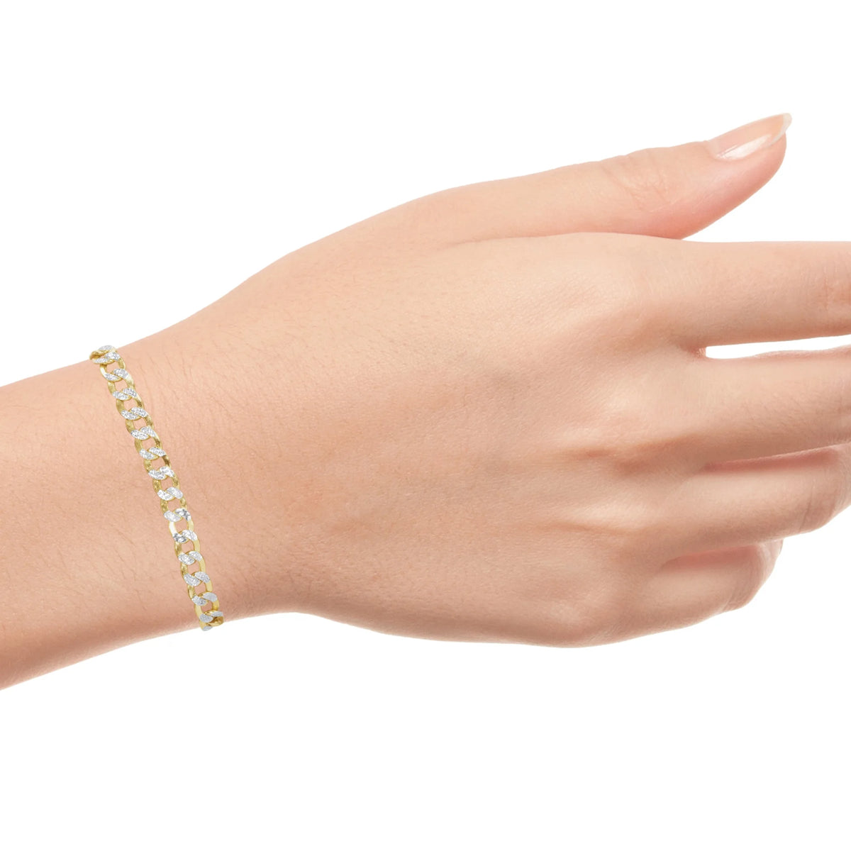 14k Yellow Gold Cuban Chain Diamond Cut Two Tone Bracelet M283686