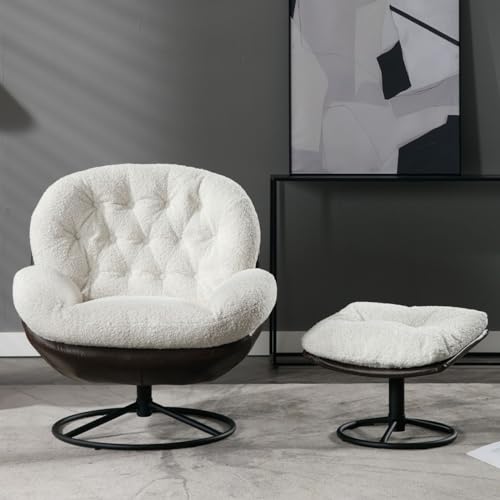 White Swivel Accent Chair with Ottoman Y562