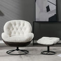 White Swivel Accent Chair with Ottoman Y562
