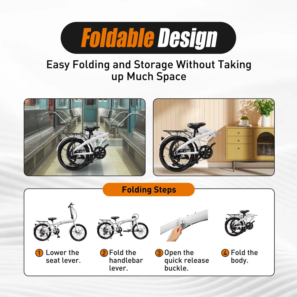 20-inch Wheels 7 Speed Folding Bike High Carbon Steel Bicycle R615590