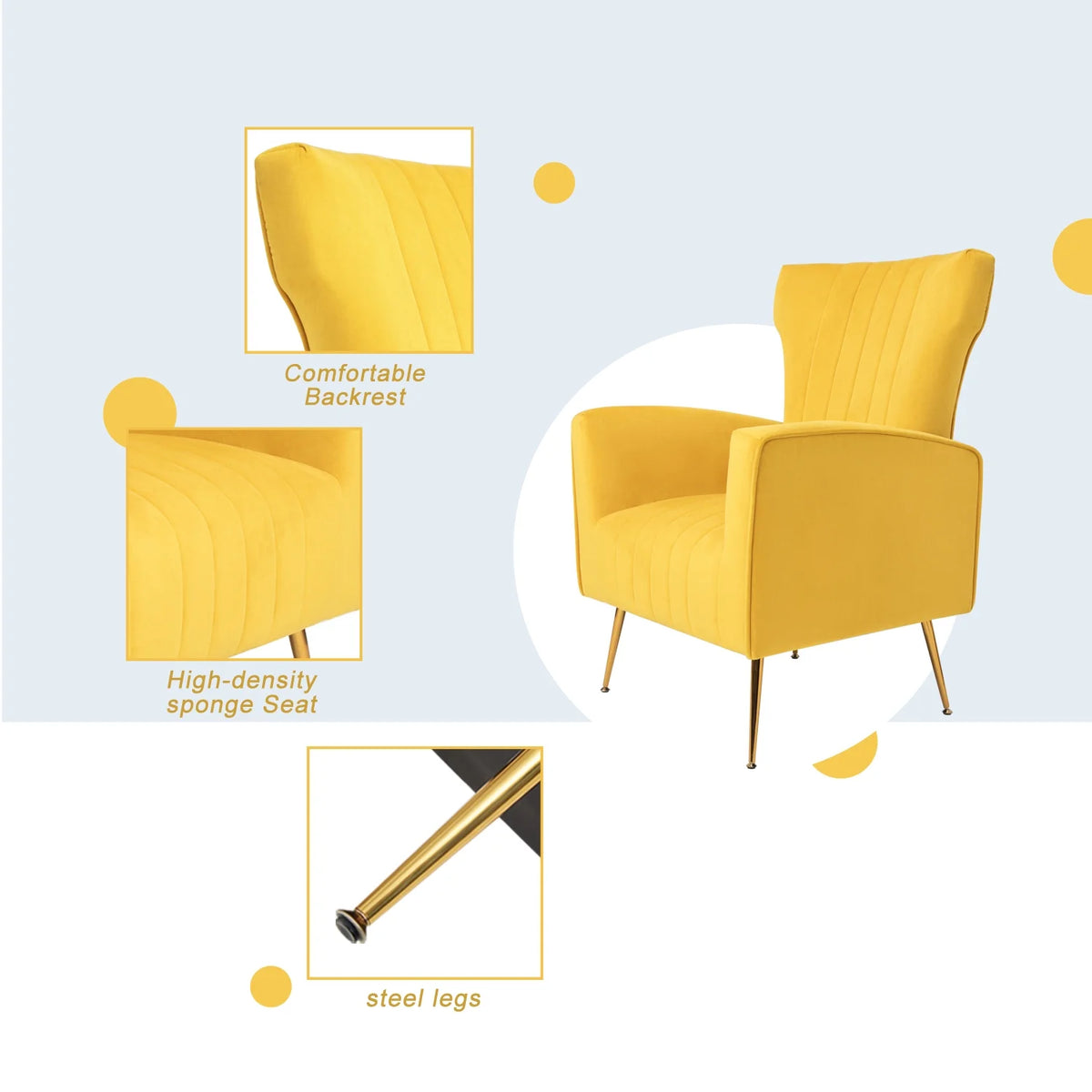 Velvet Wingback Accent Chair with Gold Legs A161