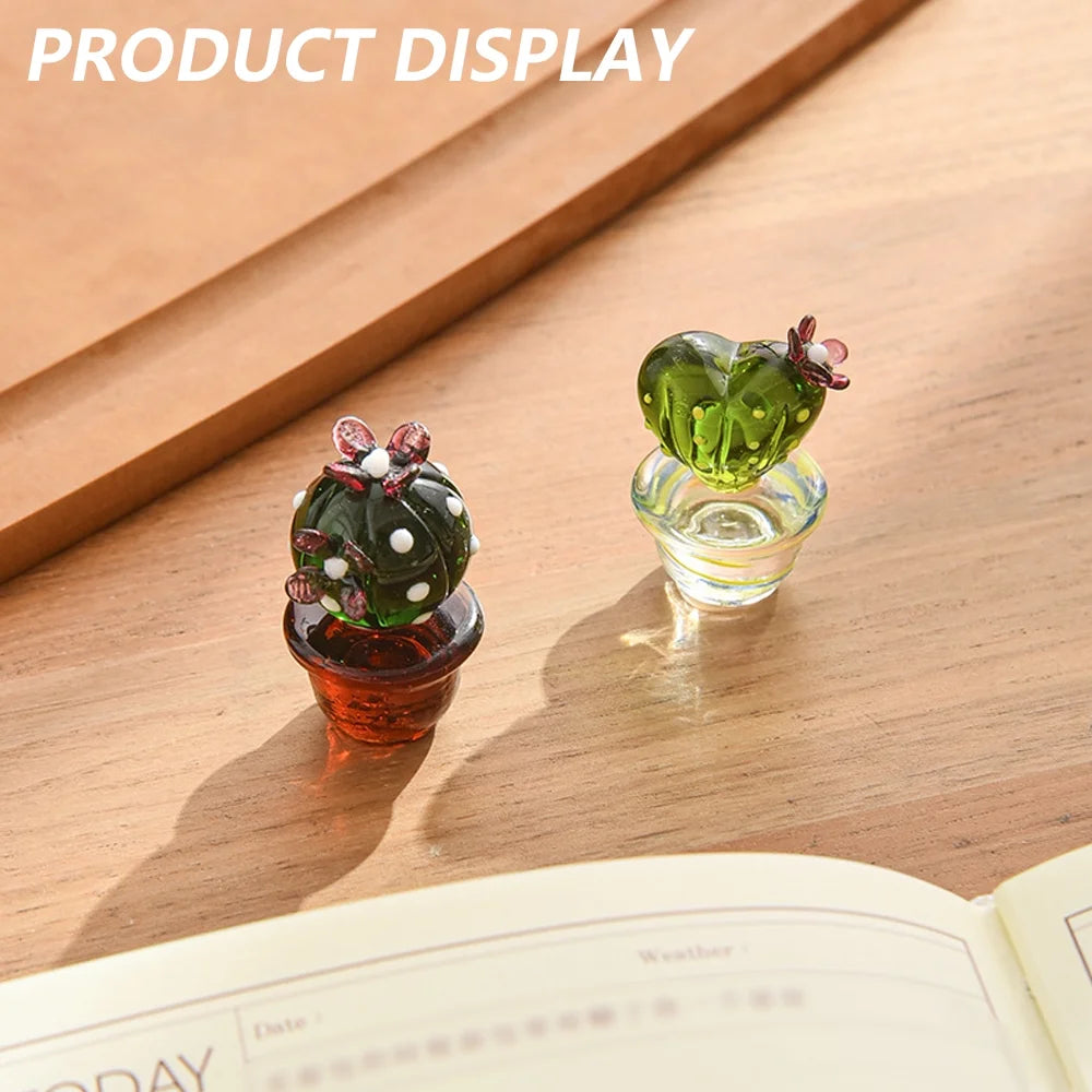 Handmade Blown Glass Cactus Figurines Desk Decorations W21649