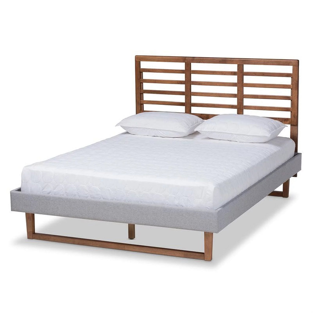 Queen Size Light Gray Upholstered Wood Platform Bed I1216